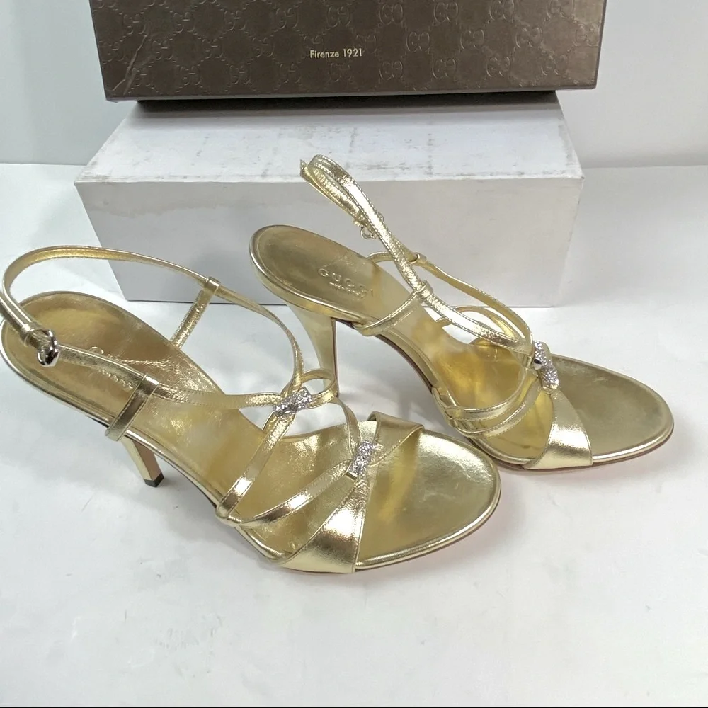 NWT Gucci crystal gold Milady sandals 7.5